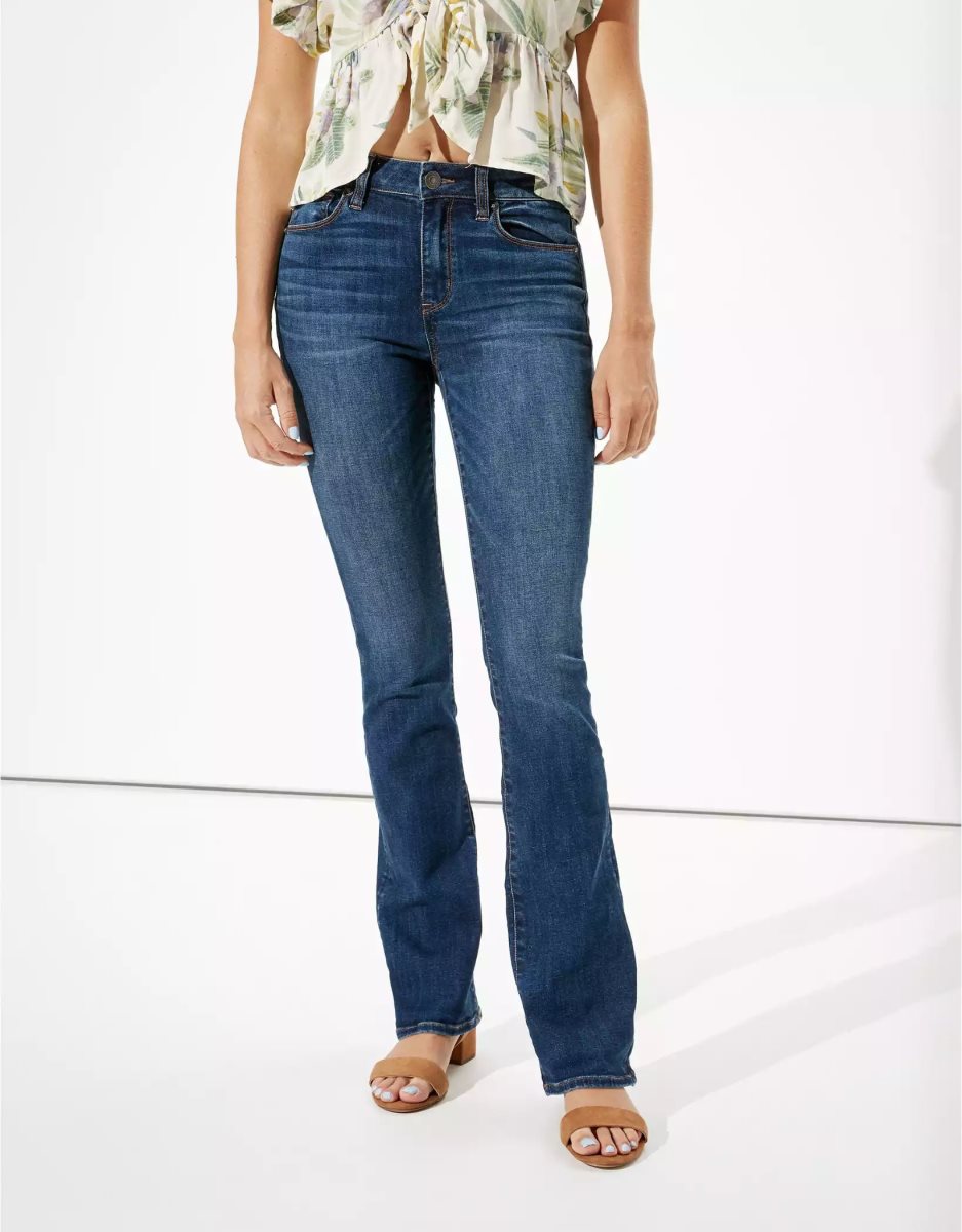 Jean American Eagle AE Ne(x)t Level High-Waisted Mince Kick Bleu Foncé Femme | JVY-24107064